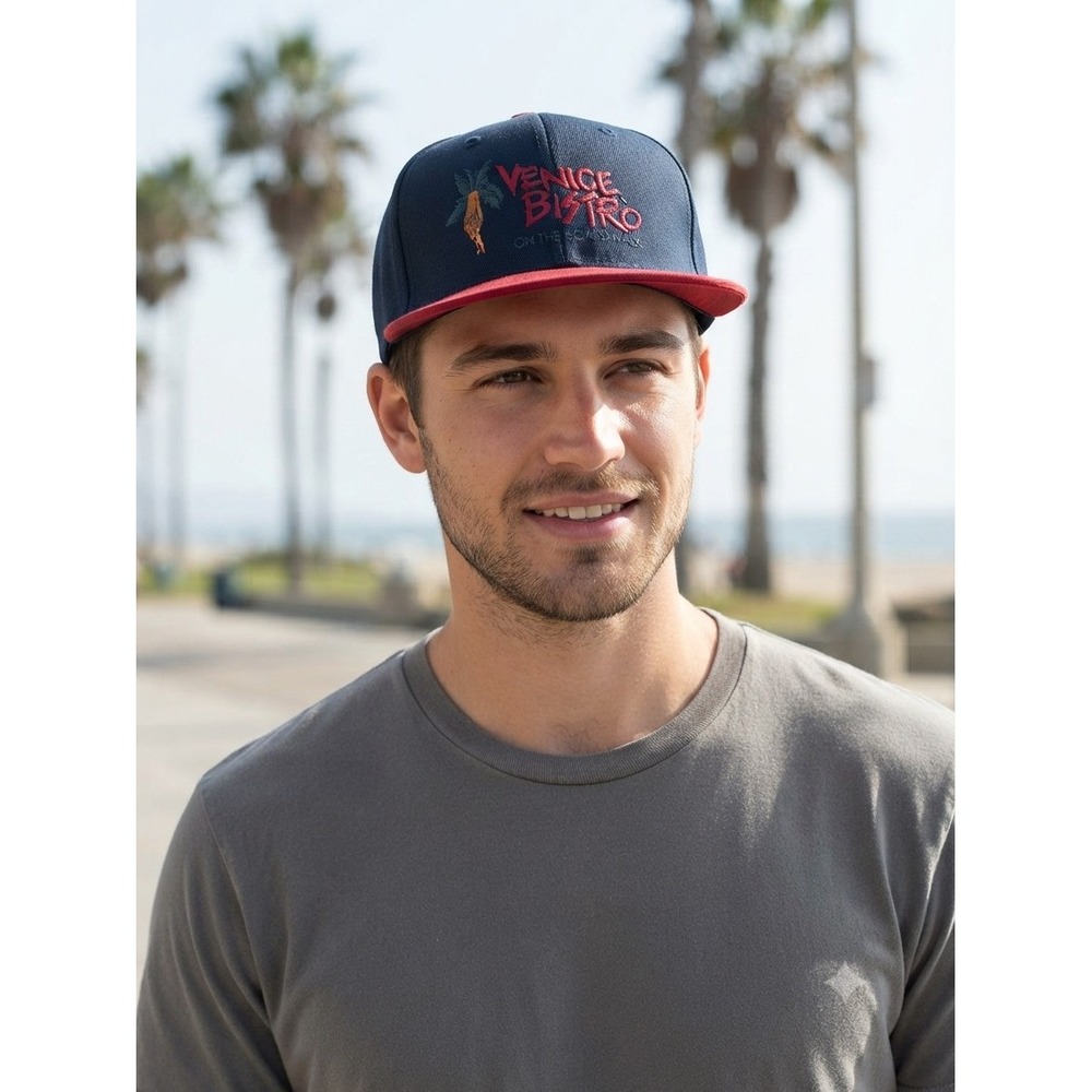 Otto Cap Venice Bistro On The Boardwalk Navy Red Snapback Hat Vintage Souvenir